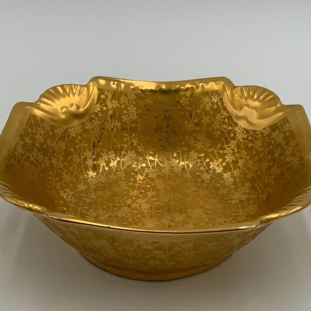 VINTAGE PICKARD CHINA FLORAL GOLD BOWL DOUBLE HANDLES